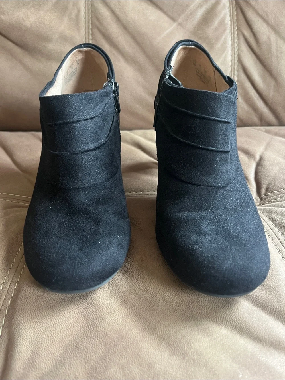 Life Stride Black Suede Ankle Booties with Outer Wrap Detail